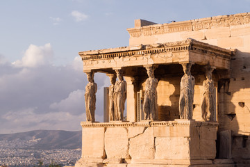 Fototapeta premium Athens, Greece - Dec 20, 2019: Erechtheion Temple with Caryatids, Caryatid Porch, Acropolis, Athens, Greece