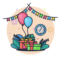 Surprised birthday and Gift with Balloon Vector Illustration