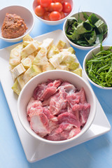 Food ingredients for making Kaeng Khanun-on (Curry Young Jackfruit), Northern Thai local food