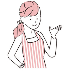 手描き1color  エプロンの女性　案内