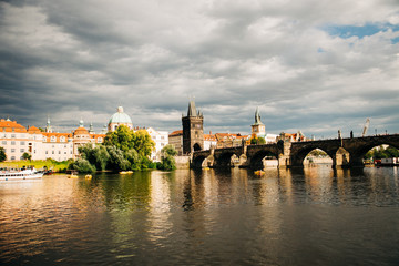 Fototapeta na wymiar Old Town Tower in Prague on the Vltava River