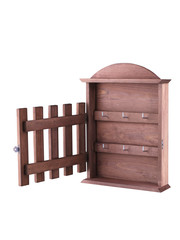 Wooden key holder with an open door.