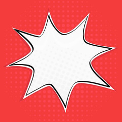 Speech bubble in star shape. On red background. Pop art style
