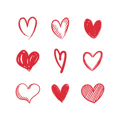 Hand drawn hearts. Valentine's day heart doodles. Love illustrations.