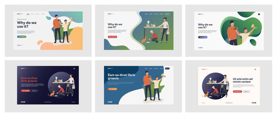 Set of men, women, children spending time together. Flat vector illustrations of casual people hanging out with families. Family and parenting concept for banner, website design or landing web page