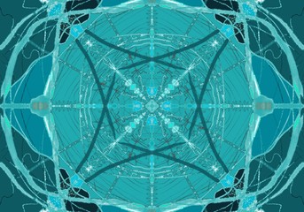 Fondo abstracto y simétrico de figuras azules.