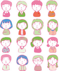 Colorful Rough doodling Hand painted cute Smiling people icon se