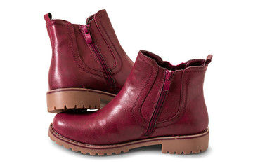 Red leather women boots