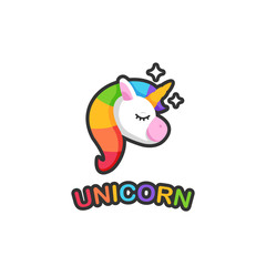 Unicorn head with colorful hair logo icon symbol beauty and fantasy vector design