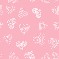 Cute doodle seamless pattern for st. Valentine s day with hearts