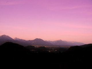 Landscape view on the sunrise over the Lake Bled