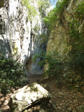Photo inside the Regalon gorges where the sun strongly shines on one of the rock walls. This photo was taken in the Luberon in Provence.