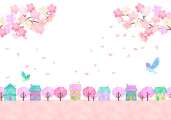 水彩 手描き風 桜のイラスト素材セット Wall Mural Fuwari