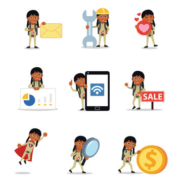 Set of character woman Ghostbusters catching an evil.