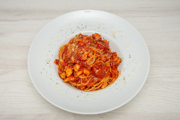 red spaghetti with olives