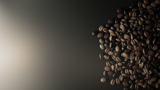 Coffee beans on background. Top view. 3D illustration © mahirkart