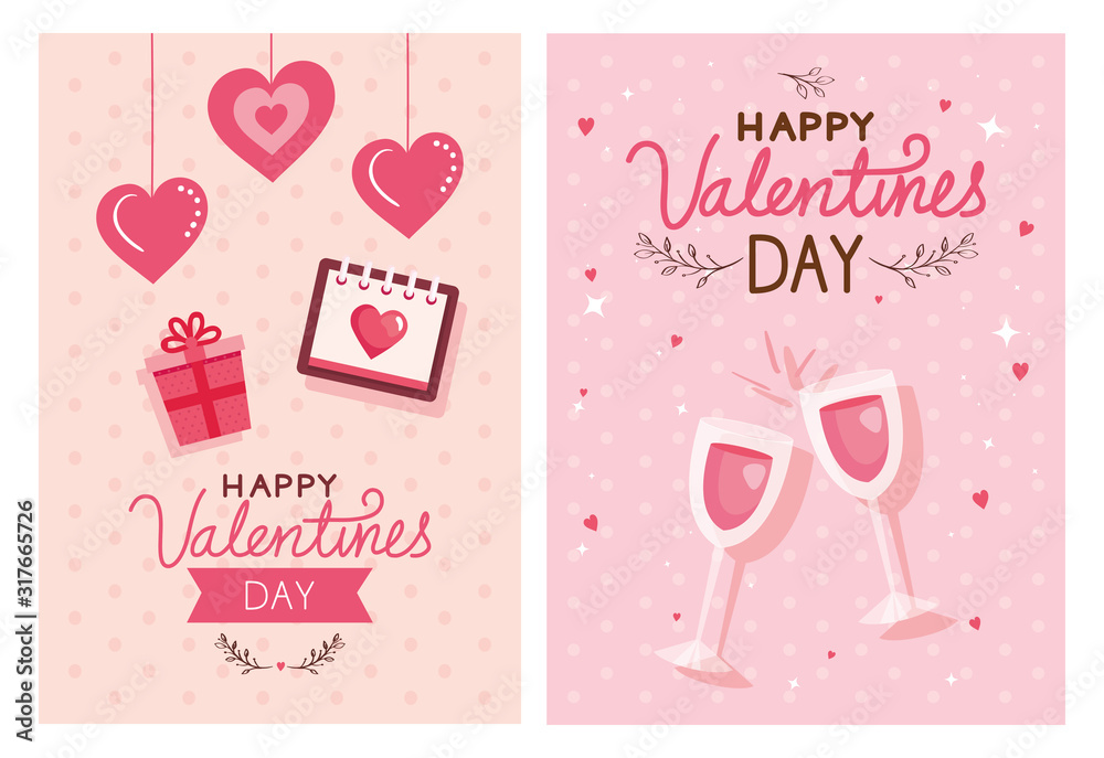 Canvas Prints set cards of happy valentines day with decoration