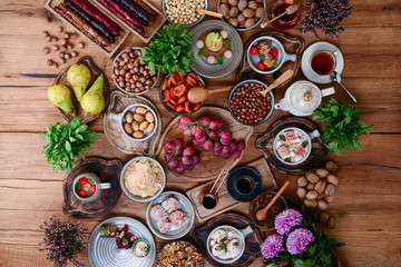 Traditional Georgian sweets and desserts. Baklava, nakhini, khinkali, matzoon, churchkhela, shotis puri or shoti