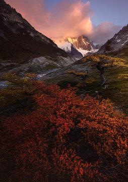 Sunrise at Cerro Torre peak, Los Glaciares National Park, Patagonia, Argentina, South America