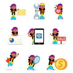 Set of character gypsy woman with magic globe.