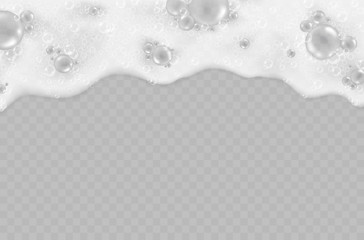 Foam effect isolated on transparent background. Soap, gel or shampoo bubbles overlay suds texture. Vector white soapy pattern. . - obrazy, fototapety, plakaty