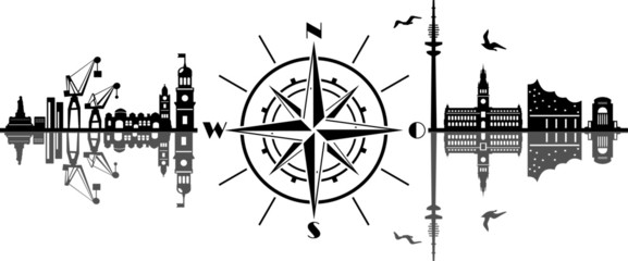 Hamburg City Compass Vector Silhouette Skyline Outline