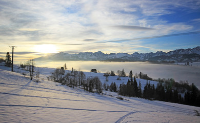 Beautiful winter scenery in Bukowina Tatrzanska