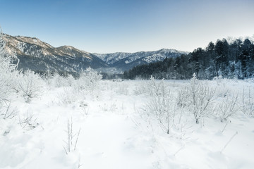  Winter landscape with mountains in the snow