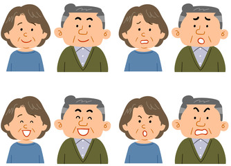 シニアのカップルの4種類の表情と上半身