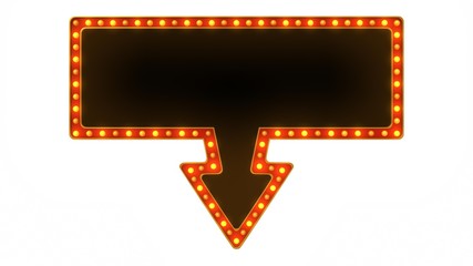 Arrow marquee light board sign retro on white background. 3d rendering © parinja