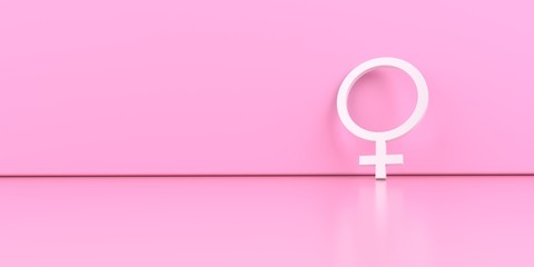 The Venus symbol on the pink background. 3d illustration.