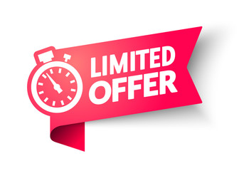 vector illustration Red Limited Offer Banner With Clock For Promotion. Last Chance Label On Isolated Background. 