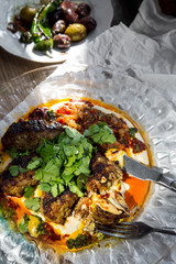 Beef meatballs with vegetables. The cuisine of Tel Aviv.