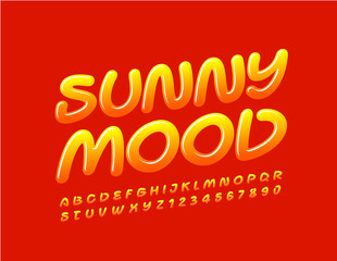 Vector Colorful logo Sunny Mood. Glossy handwritten Font. Bright Alphabet Letters and Numbers.
