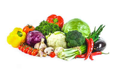 Fresh vegetables isolated on a white background.