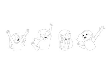 happy fun cheerful cute cartoon girl characterset in trendy modern style flat illustration,