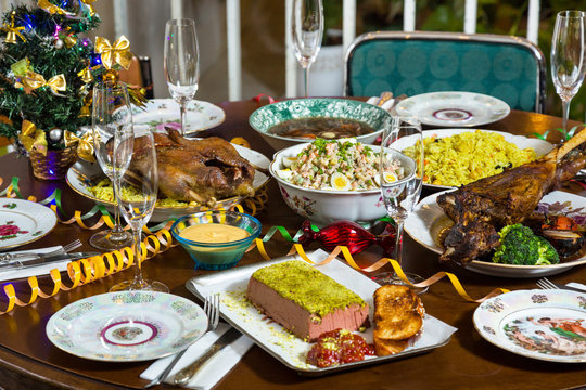 New Year's holiday table. The cuisine of Tel Aviv.