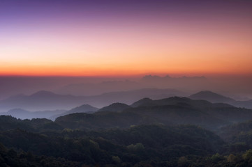 Morning view of Doi Luang Chiang Dao from the beautiful Doi Kham Fa viewpoint, Pha Daeng National Park, Chiang Mai Province.