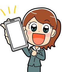 イラスト素材：スマホを持つ女性