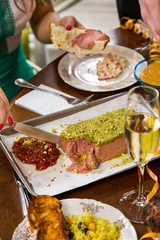 Goose liver terrine. The cuisine of Tel Aviv.