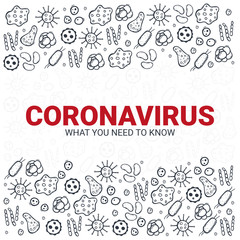 Fototapeta na wymiar Coronavirus 2019 nCoV. What you need to know. Vector illustration with hand draw doodle background.