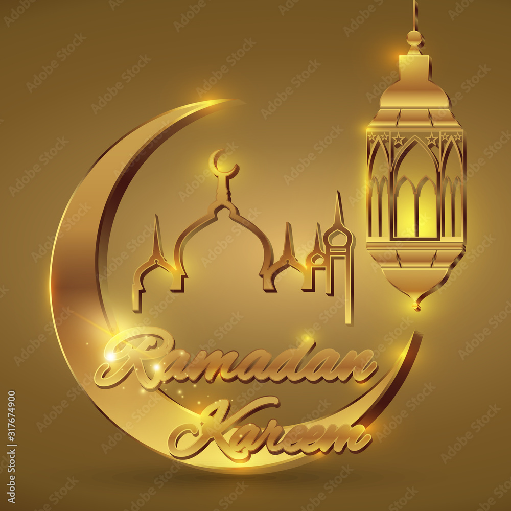 Wall mural Ramadan Kareem greeting islamic design symbol crescent calligraphy, template for menu, invitation, poster, banner, card for the celebration of Muslim community festival. Vector illustration.