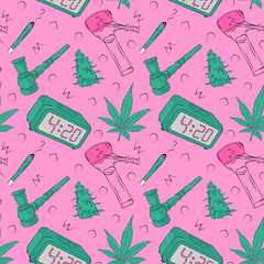 Vector pattern with cannabis and clock - 317676758