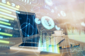 Double exposure of computer and technology theme hud. Concept of innovation.