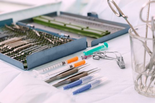 Microsurgical instruments. Operating ophthalmic surgeon tools