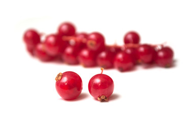 Closeup of red gooseberries on white background