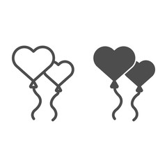 Heart shaped balloons line and solid icon. Balloons in the shape of heart illustration isolated on white. Two heart love balloon outline style design, designed for web and app. Eps 10. © sabuhinovruzov