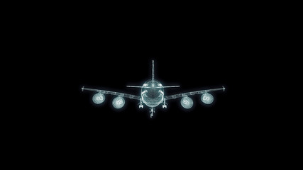 Fototapeta na wymiar Airplane Hologram Wireframe. Nice 3D Render on a black background