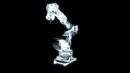 Robotic arm Hand Hologram Wireframe. Nice 3D Render on a black background