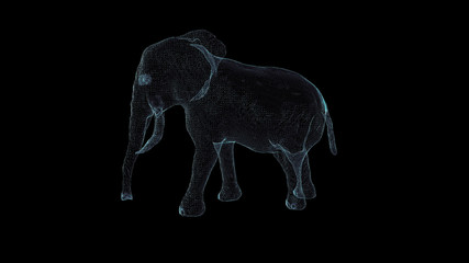 Elephant Hologram Wireframe. Nice 3D Render on a black background